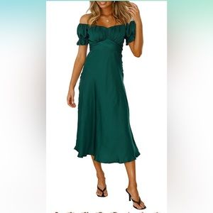 Women Off Shoulder Maxi/MIDI Dress Dark Green